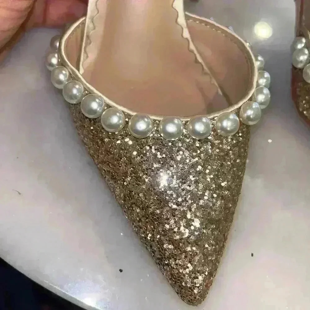 Antonio Melani x Nicola Bathie Bebe Ankle Strap Glitter Pearl Detail rose gold 6 - Picture 9 of 10